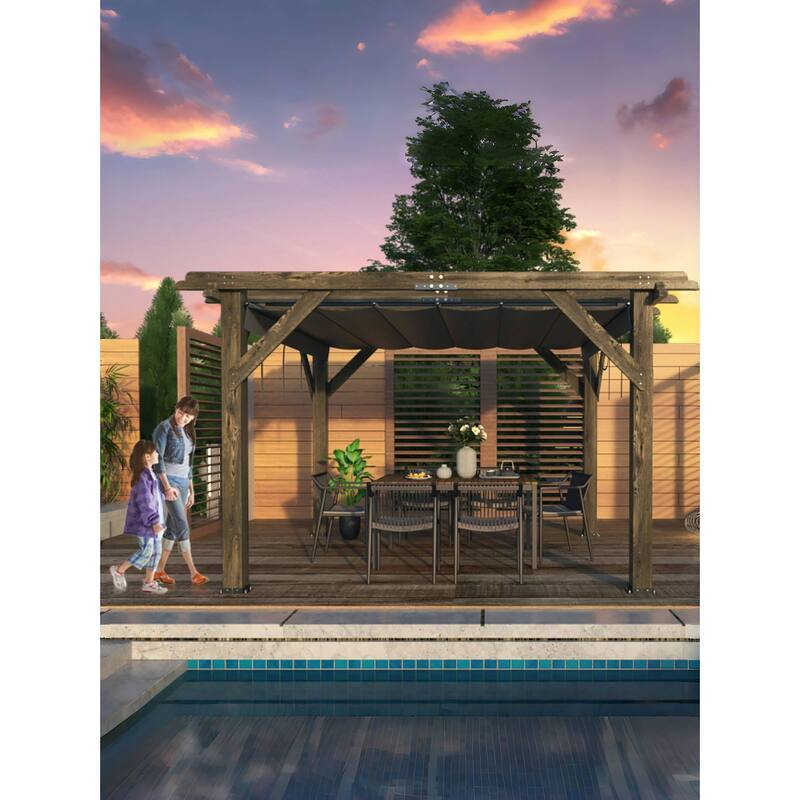 Wood Pergola with Retractable Sunshade Canopy