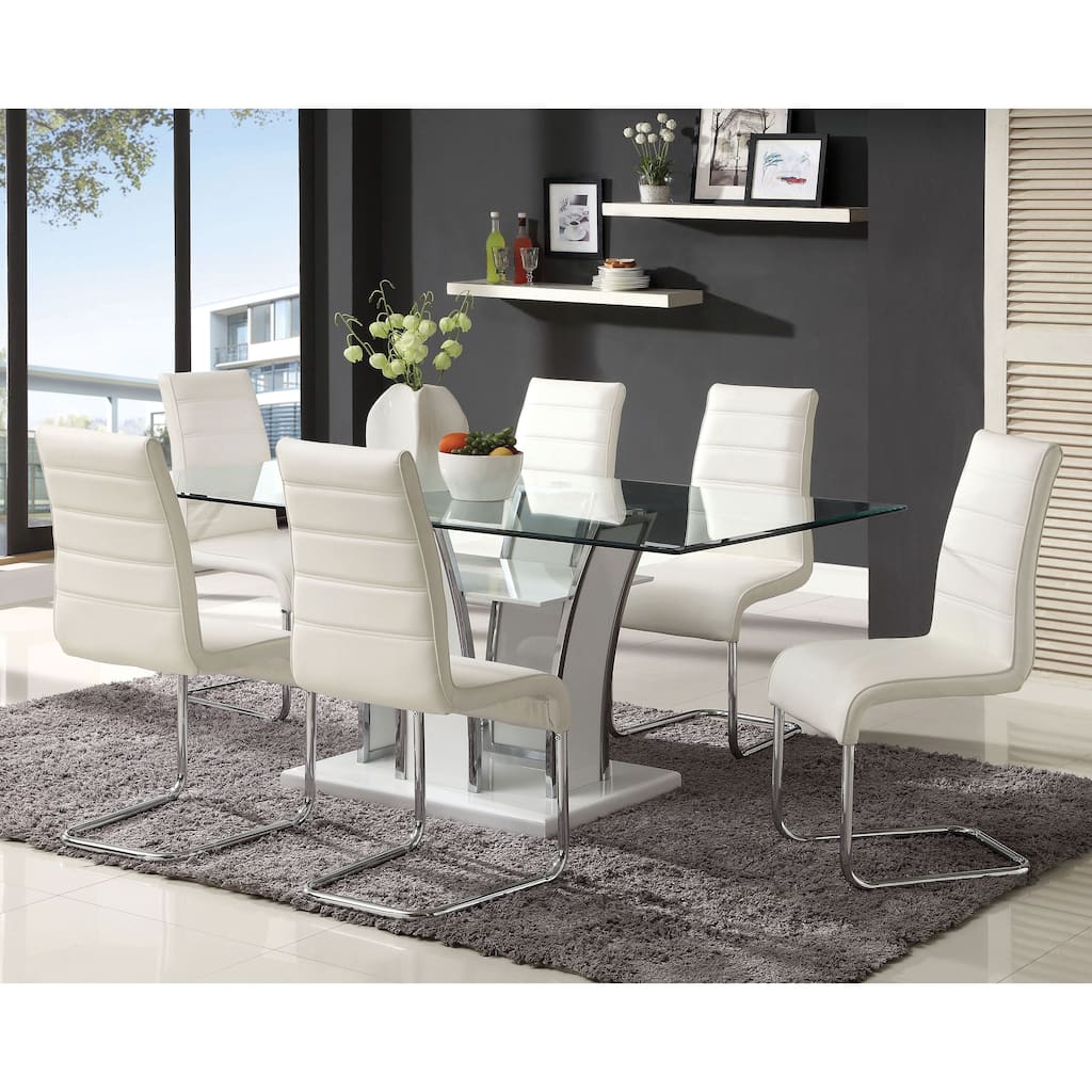 Resk Contemporary White Faux Leather 7-Piece Dining Table Set by Furniture of America