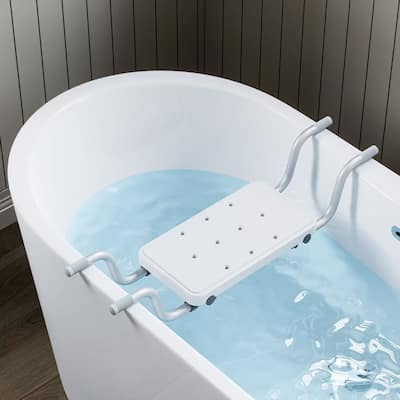 Bath Bench with Sturdy Aluminium Tube, Anti-Slip Handles and Seat Pad, Adjustable Width for Bathtub between 30.7-34.6 inch