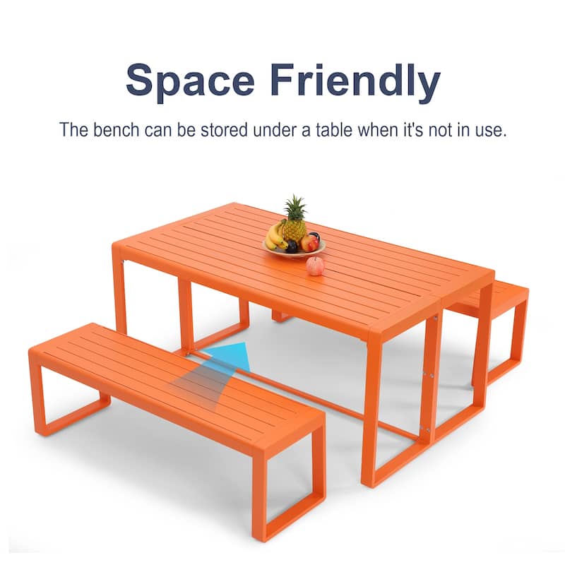 Aoodor 3-Piece Outdoor Patio Dining Set, Aluminum Furniture Set with 1 Rectangular Picnic Table and 2 Benches - N/A
