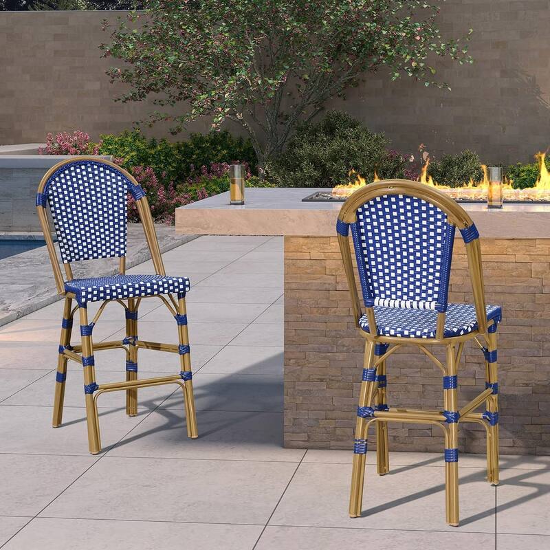 PURPLE LEAF White Print Finish Patio Bar Chairs with Back Rattan Bar Chairs French Bistro Set for Kitchen Outdoor Counter Stool
