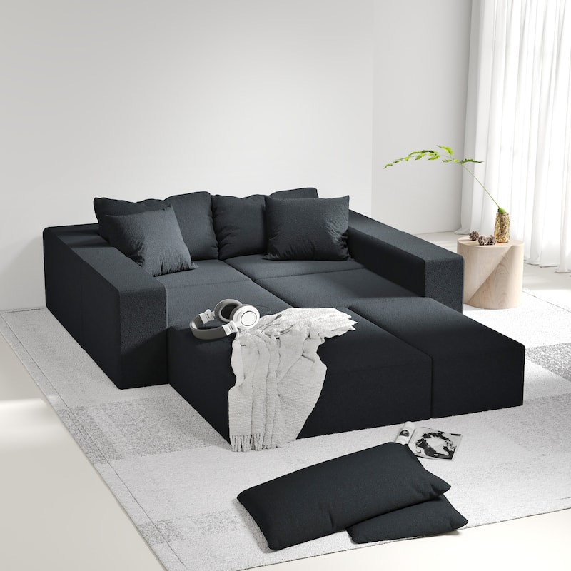 132" Chenille L-Shaped Sectional Sofa with 6 Pillows