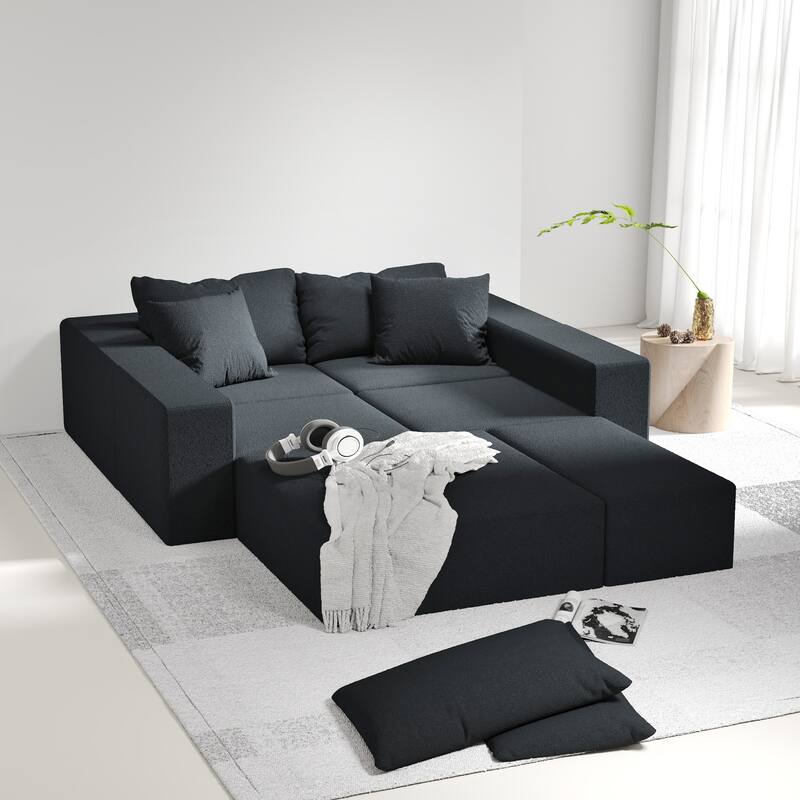 L Shaped Modular Sectional Sofa with Ottoman, Oversized Chenille Upholstered Boneless Sofa, Compression Sofa with 6 Pillows