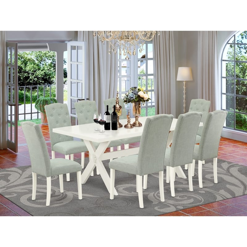 Rectangular Dining Table Set with 8 Parsons Chairs - Hardwood Frame - Vintage Style Dining Room Set