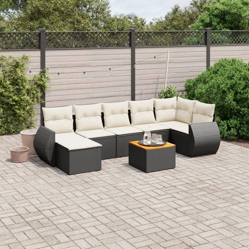 vidaXL Patio Sofa Set with Cushions Outdoor Furniture 8 Piece Poly Rattan - 21.7 x 21.7 x 14.6 - Black and Cream