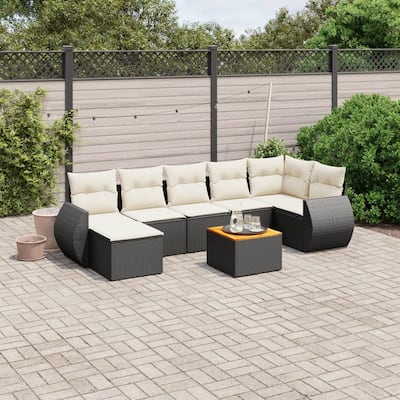 vidaXL Patio Sofa Set with Cushions Outdoor Furniture 8 Piece Poly Rattan - 21.7 x 21.7 x 14.6
