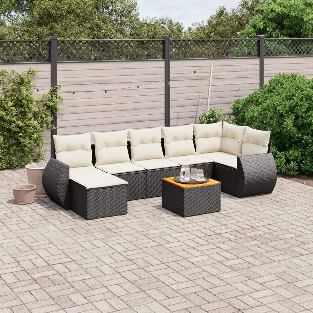vidaXL Patio Sofa Set with Cushions Outdoor Furniture 8 Piece Poly Rattan - 21.7 x 21.7 x 14.6