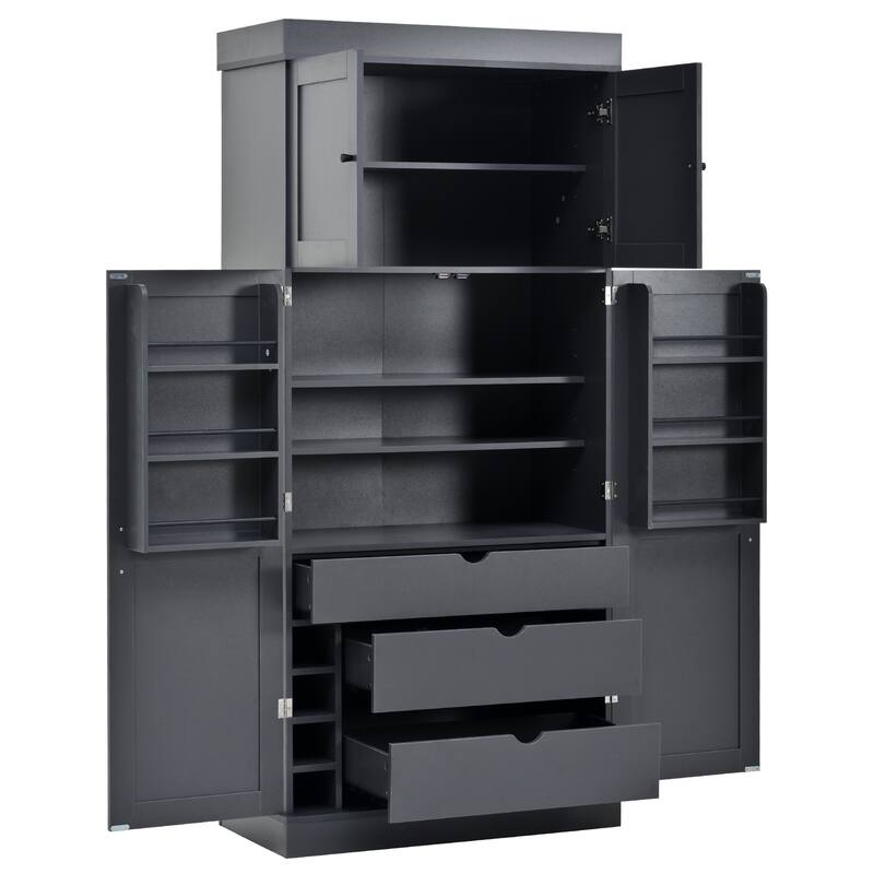 77" Tall Buffet Sideboard Storage Cabinet for Dining Room, Freestanding Kitchen Pantry Cabinetwith Drawers and Wine Racks