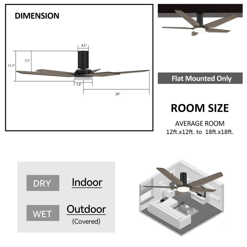 CARRO Boreas 52" 5-Blade Smart Ceiling Fan with LED Light and Remote-Flush Mount