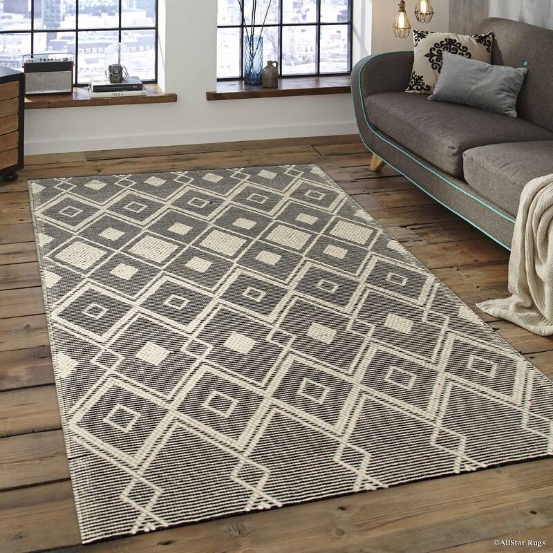 Home Decor EORC Handwoven Wool Durrie Kilim Rug, Black Elegant & Durable Area Rug for Enhancing Your Living Room, Bedroom