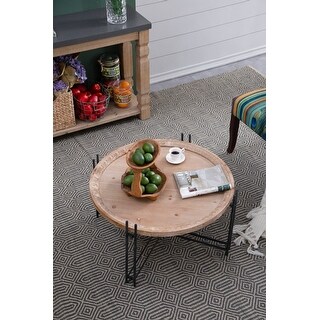 Round Coffee Table Wooden Cocktail Table with X-Cross Pin Legs - Bed ...