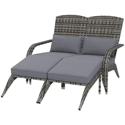 Mixed Rattan Adirondack Chair with Cushions, Footstools and Outdoor Use - 45.25" W x 32.25" D x 35.5" H