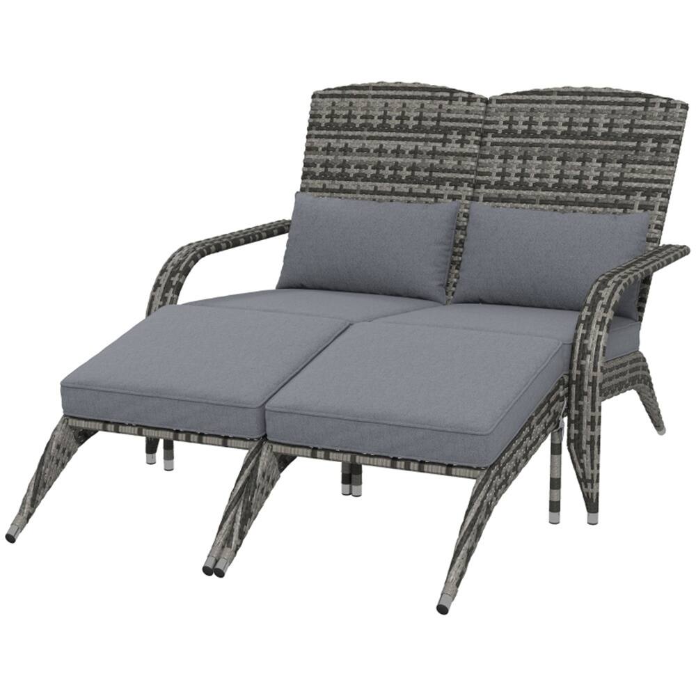 Mixed Rattan Adirondack Chair with Cushions, Footstools and Outdoor Use - 45.25" W x 32.25" D x 35.5" H