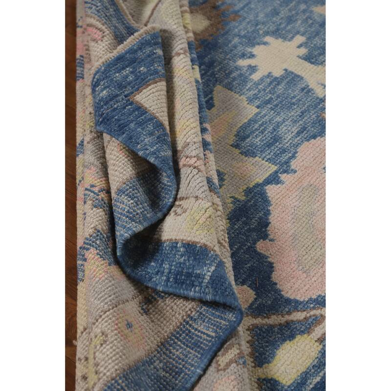 Hand Knotted Oriental 100% Wool Carpet Transitional All-Over Navy Blue & Blues Oushak Area Rug - 11' 2'' X 8' 11''