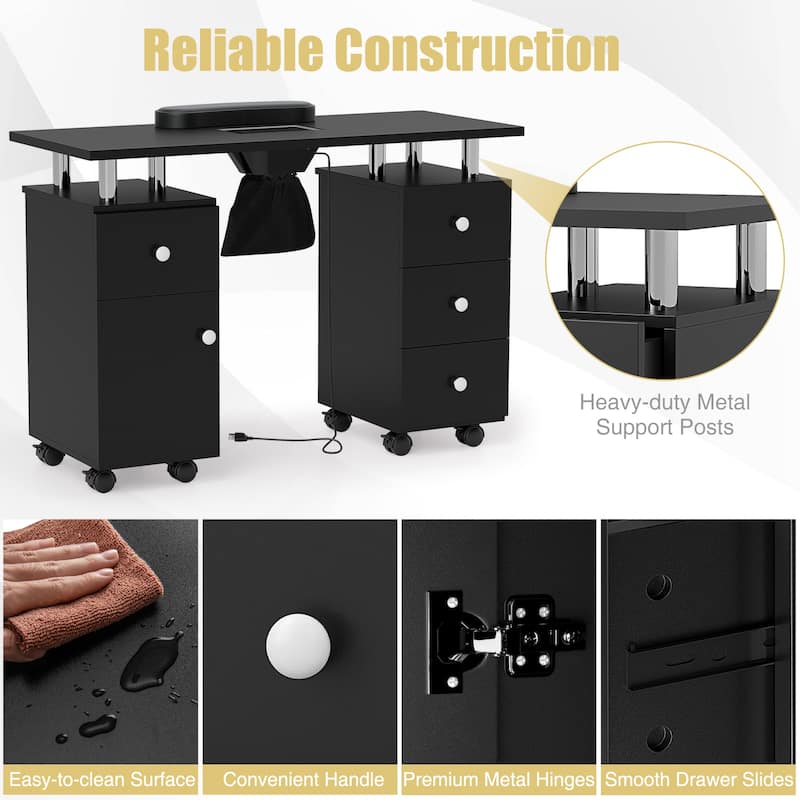 Costway Rolling Manicure Table Nail Desk with with 8 Lockable Wheels & - See Details