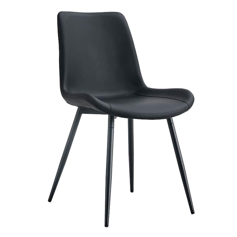 Simple Faux Leather Dining Chair with Curved Widened Cushion and Black Metal Legs(set of 4)