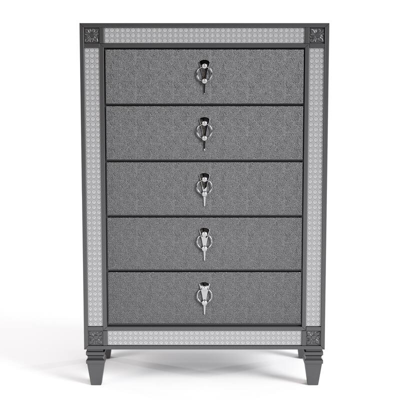 Furniture of America Welen Glam Grey Wood 5-Drawer Chest
