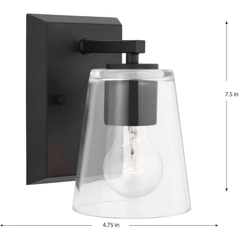 Vertex Collection One-Light Matte Black Clear Glass Contemporary Bath Light - 4.75 in x 6.25 in x 7.5 in