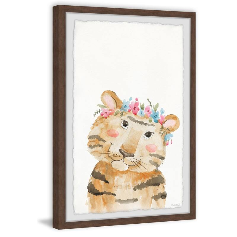 Tiger With Flower Crown Framed Wall Art, Floral Delight - A Blooming Accent for Your Living Space