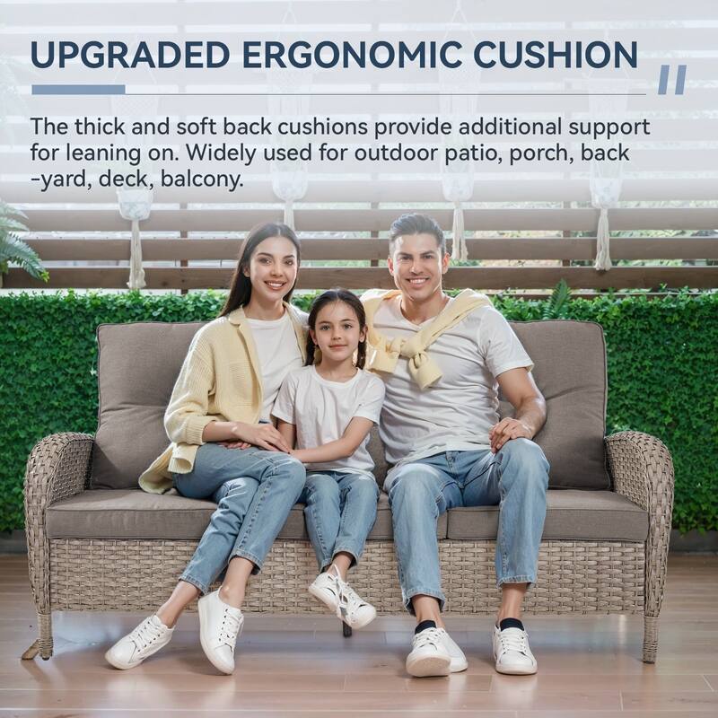 Gymojoy 3-Seat Outdoor Wicker Sofa with Professional Outdoor Cushions