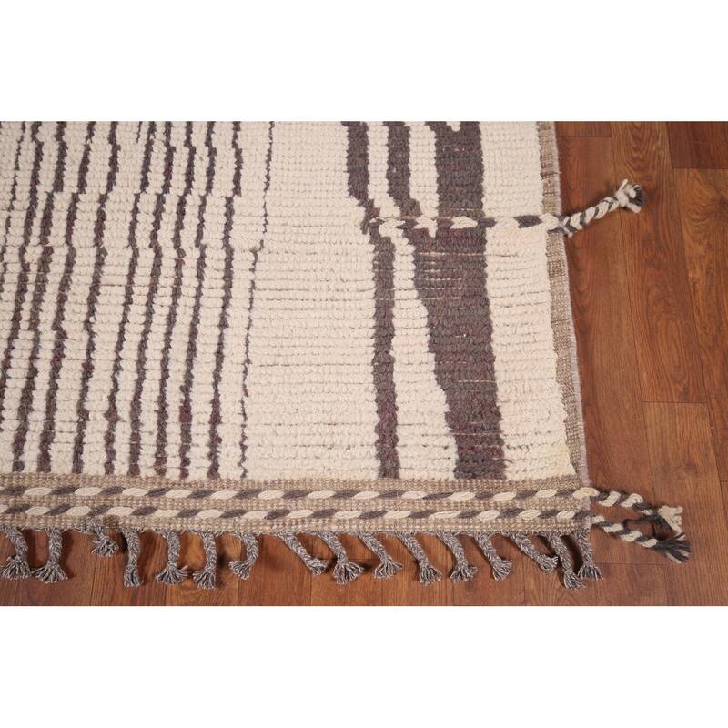 Striped Moroccan Area Rug Hand-Knotted Wool Carpet - 6'9"x 10'2"