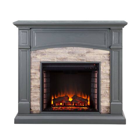 48" Gray and Brown Rectangular Contemporary Electric Fireplace