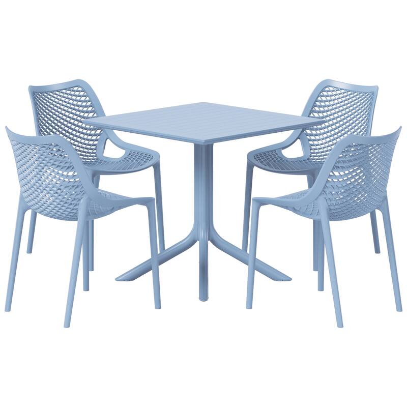 Frond and Form 4-Person Outdoor Square Dining Set - French Blue