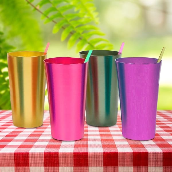 Bandwagon Aluminum Tumbler Cups - Set of 4 Unbreakable Metal Cups in Gold,  Green, Pink, Purple Metallic - Holds 16 oz. Each - Bed Bath & Beyond -  18283249