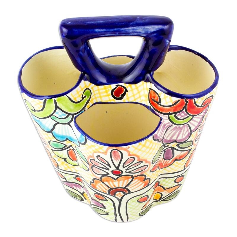 Novica Handmade Sunny Colonial Cutlery Ceramic Silverware Server