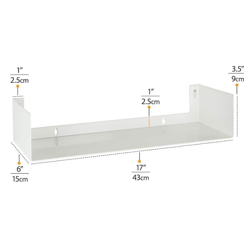 Wallniture Bali U Shape Floating Shelf, 17'' Metal Bookshelf, Wall Mount Shelving, White/Black options