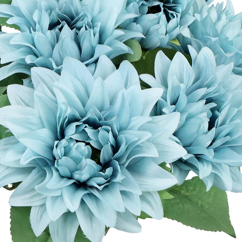 Set of 2 Blue Artificial Dahlia Flower Stem Bush Bouquet 18in 18" L x