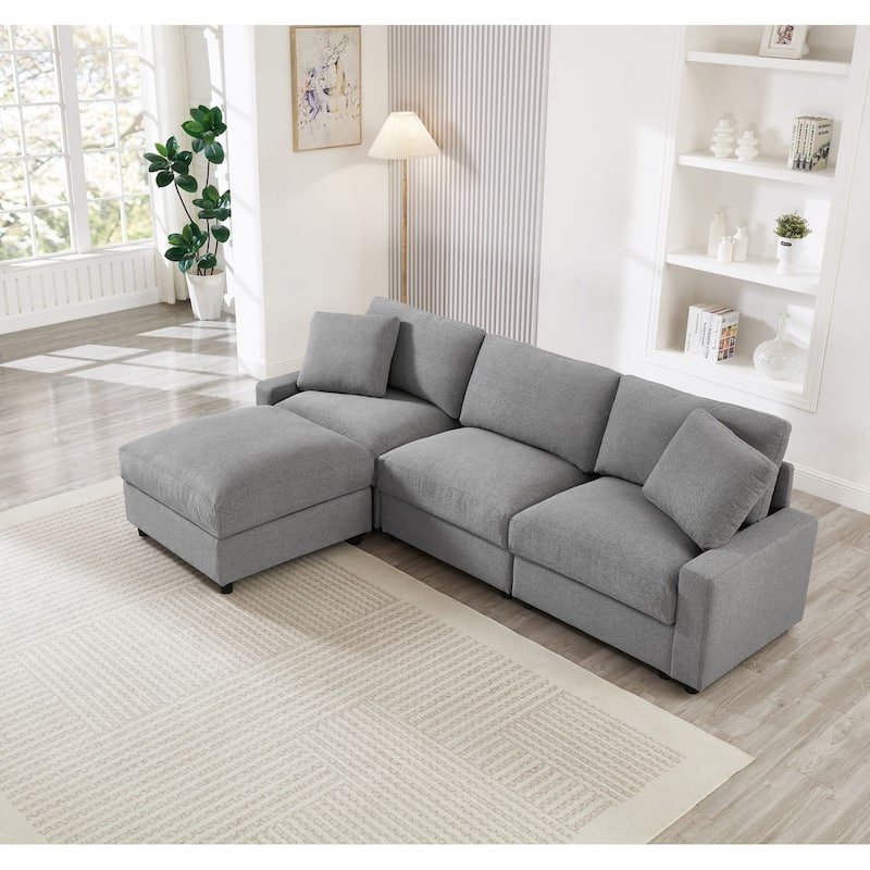 103.54" L-Shaped Sectional Sofa with Storage and Movable Ottoman