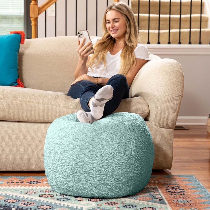 Jaxx Ellis Pouf - Modern Shearling Faux-Lamb Plush Fleece Ottoman - Small - Mineral Green
