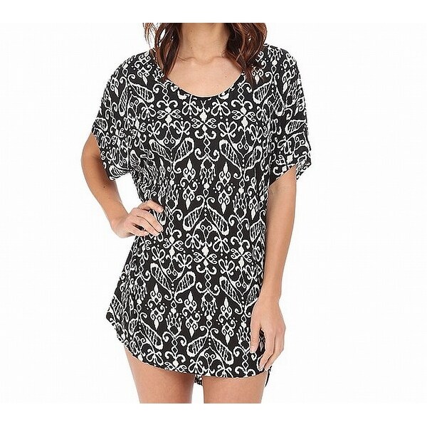 Athena Black Women's Size Large L Damask Print Cover-Up Dress