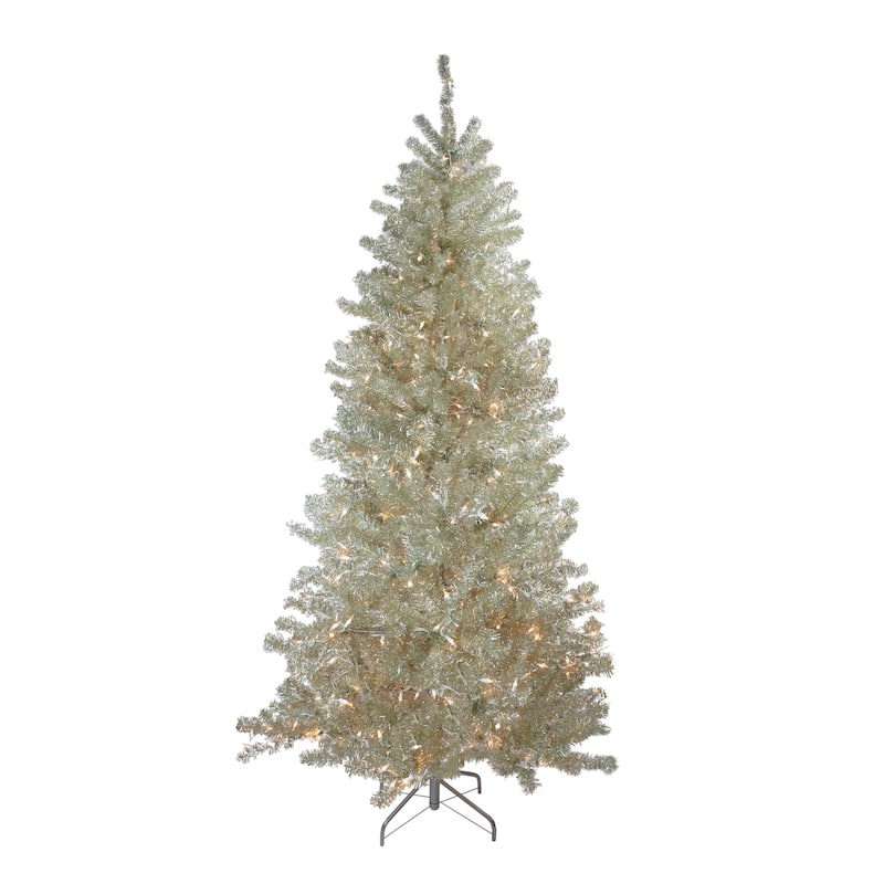 6' Pre-Lit Silver Champagne Artificial Metallic Tinsel Christmas Tree - Clear Lights