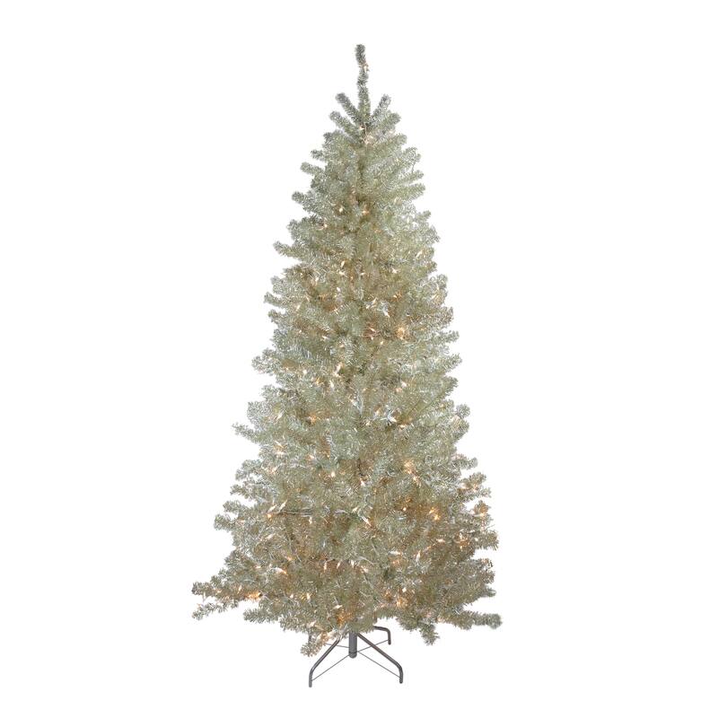 Sheer Champagne Artificial Tinsel Christmas Tree - 7 ft Clear Light - 7 Foot