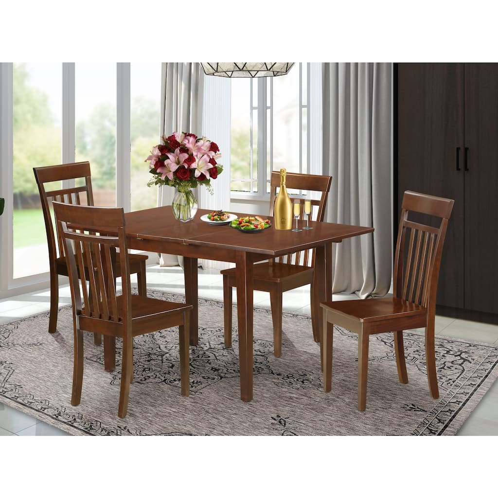 HomeStock 5-Piece Rectangle Mahogany Finish Solid Wood Top Dining table with 4-Chairs