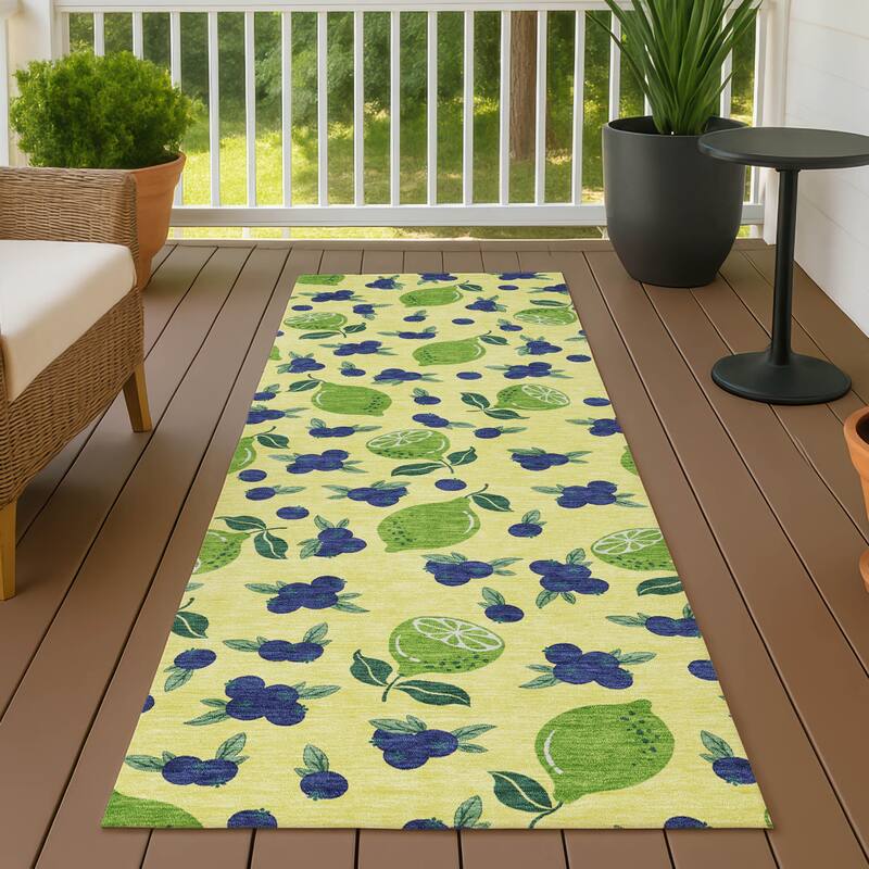 Machine Washable Indoor/ Outdoor Citrus Berry Chantille Rug - Yellow - 2'3" x 7'6"