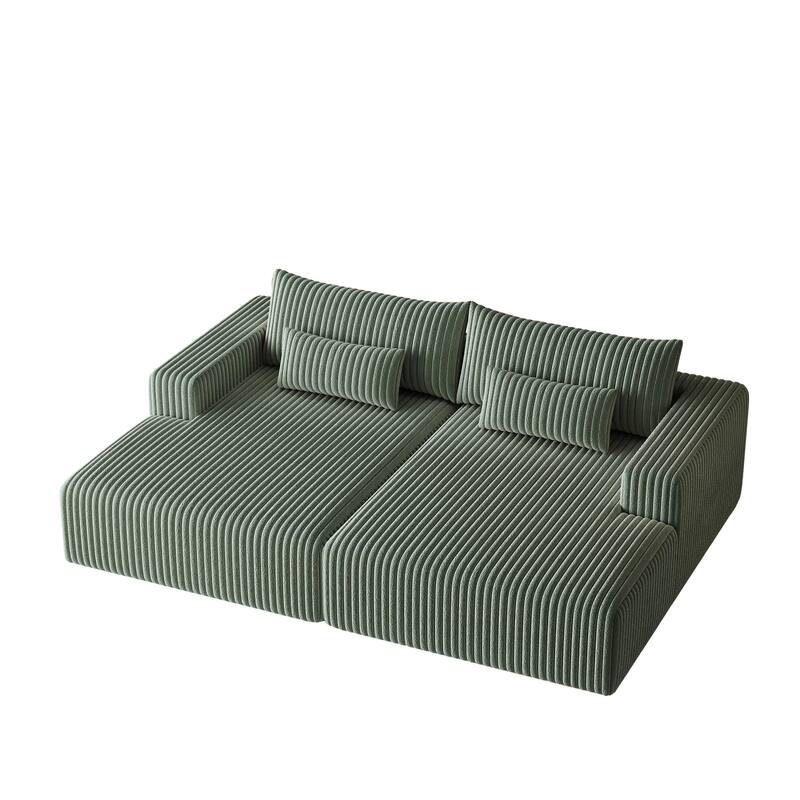 102" Corduroy Cloud Chaise Sectional with Reclining Sofa Bed, No-Assembly Design & Ergonomic Backrest