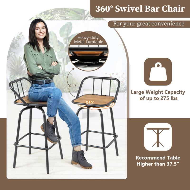 Gymax 2PCS 27.5'' Heavy-duty Metal Frame Bar Height Chairs w/ Footrest