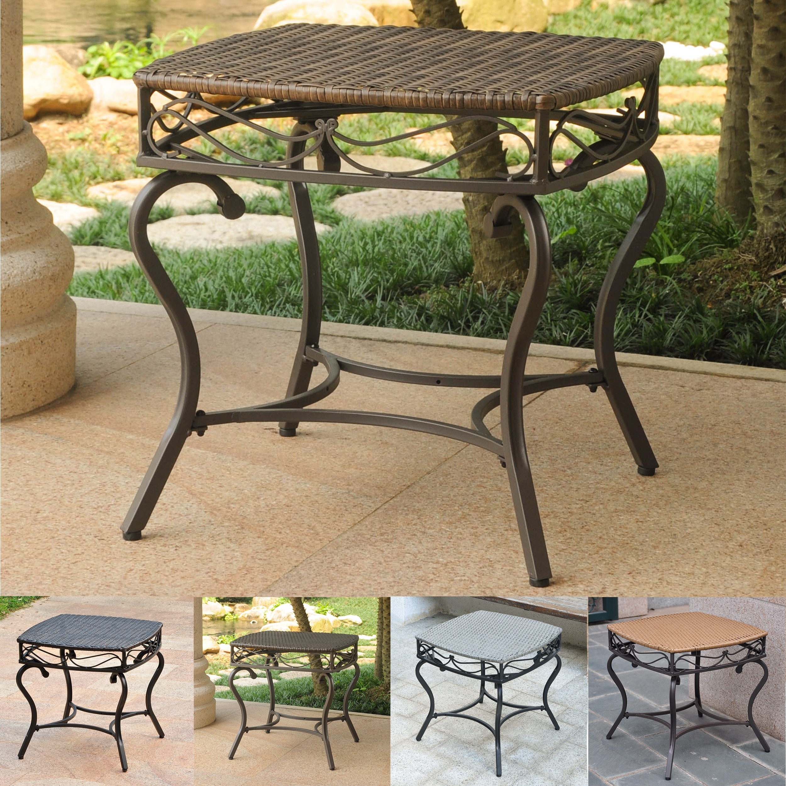 Hampton bay cambridge brown wicker square store outdoor side table