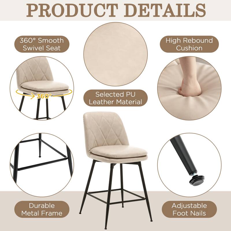 26"/29" Faux Leather Swivel Counter and Bar Height Stools (Set of 4)