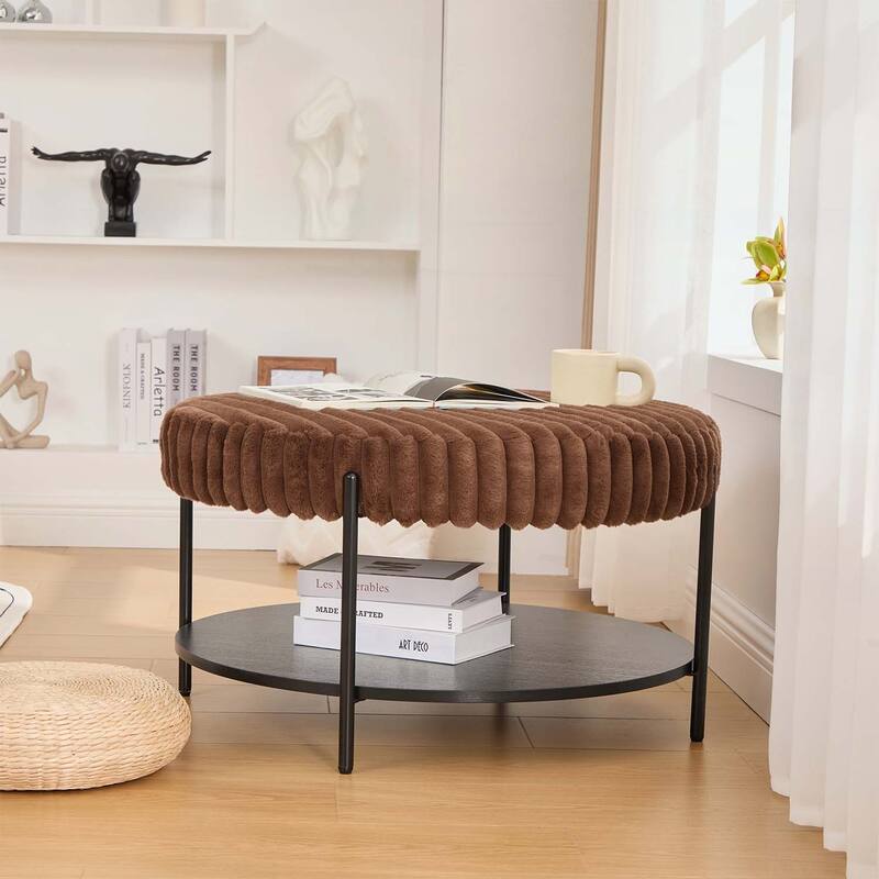 Round Coffee Table with Wooden Open Storage Shelf