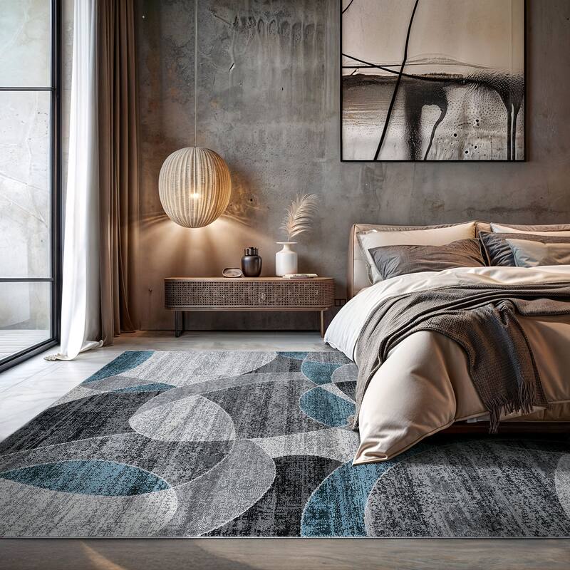 Contemporary Distressed Circle Area Rug