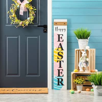 Glitzhome 42"H Wooden "HAPPY EASTER" Standing Hanging Porch Sign for Front Door