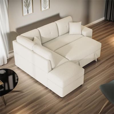 Sectional Pull Out Sofa Bed with Storage Ottoman