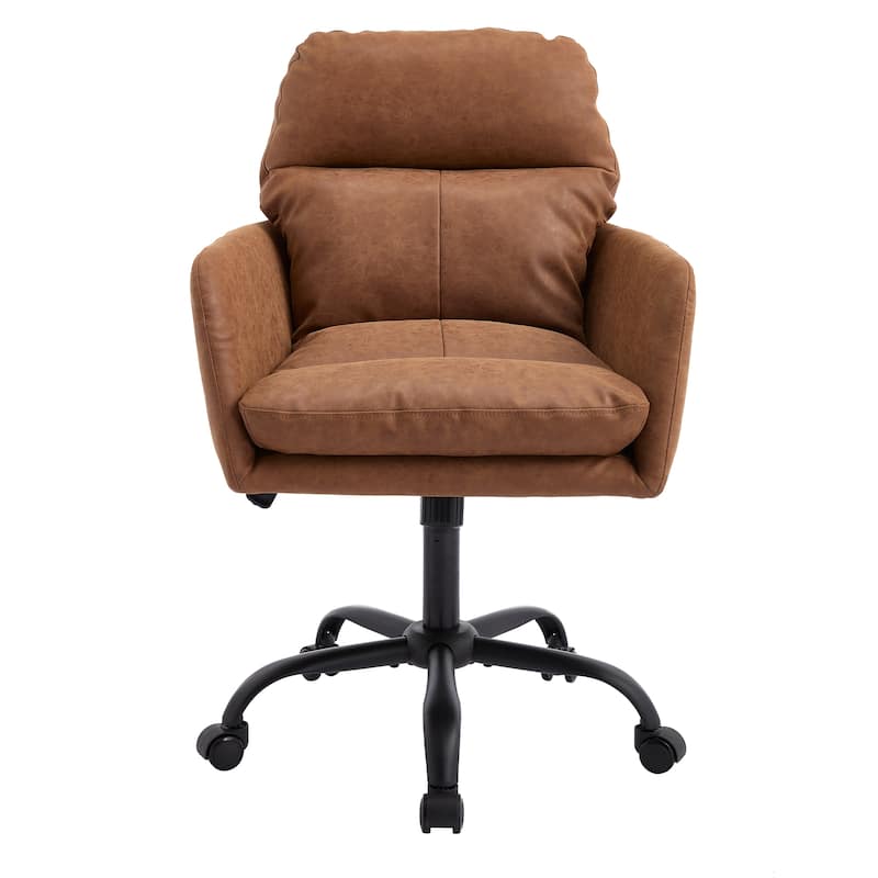 PU Artificial Leather Swivel Office Chair, Ergonomic Upholstered Home Office Chair, Adjustable Height Computer Rolling Chair