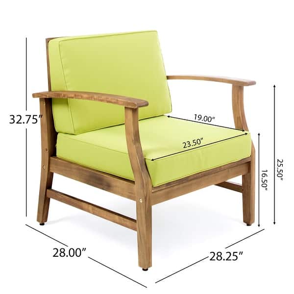 dimension image slide 11 of 18, Christopher Knight Home - Outdoor Patio Conversation Set, Acacia Wood Frame, Cushions & Slatted Coffee Table