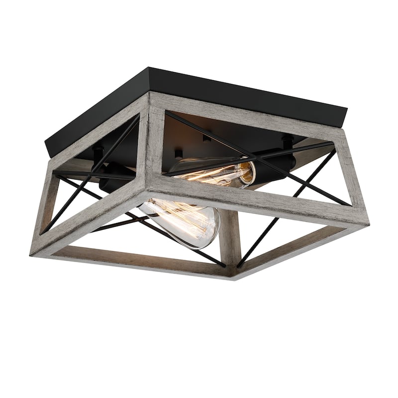 2 Light Caged Square/Rectangle Flush Mount Fixture