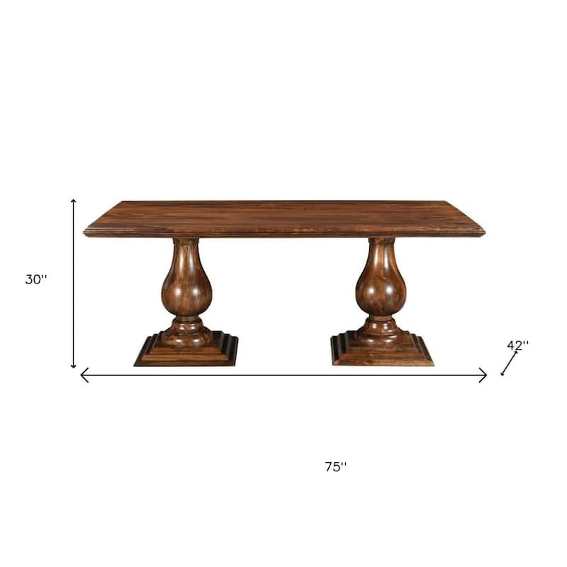 HomeRoots 75" Dark Brown Wood Double Pedestal Base Dining Table - 75.00 in. x 30.00 in. x 42.00 in.
